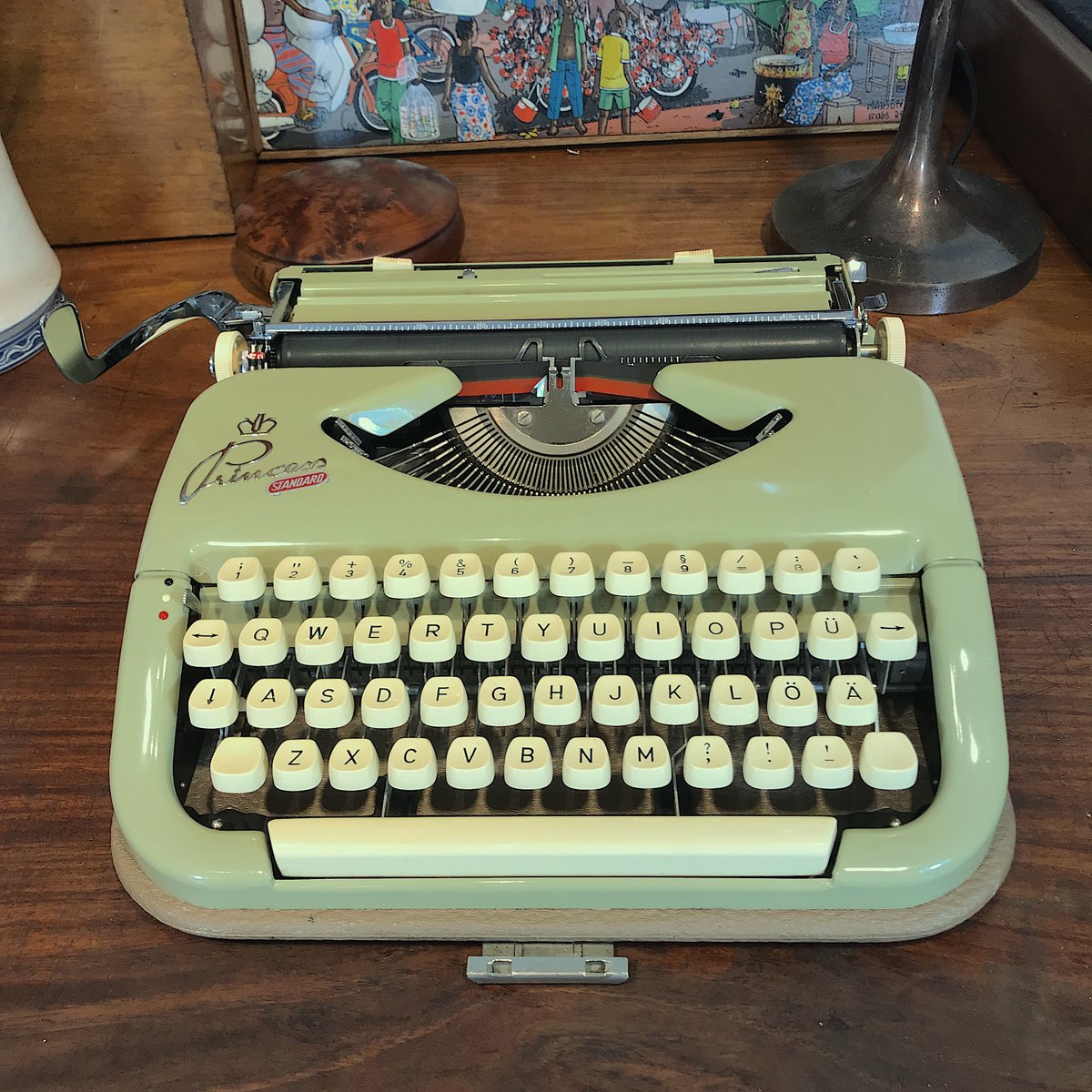 This beautiful Princess #typewriter is a Princess Standard, a model released in the mid-1960s to compete with the successful Hermes Baby. It has the same exceptionally fine mechanics of the Princess 300 (and 200 and 100) but was less expensive.  Of course, available now at Acme.