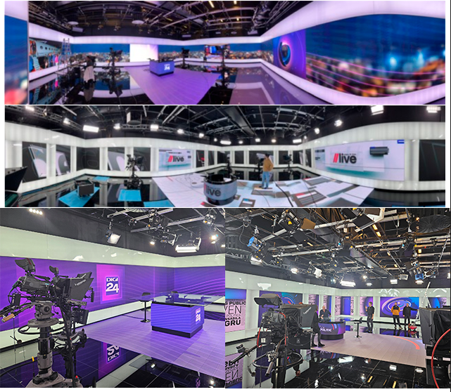 3d2e's tweet image. Amazing two new studios with a 360º videowall (table and floor included) managed by #vizengine, #vizmultiplayand #vizpilotedgein Digi24. Clips (someone using the new VML clip player with 15360x2100 of resolution) , images and all the data templates managed by Pilot Edge .