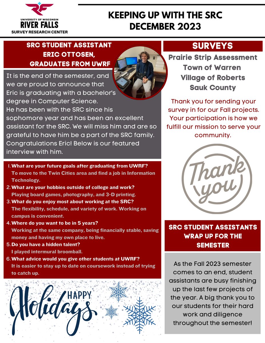 UWRF_SRC's tweet photo. December News for the SRC. #surveycenter #survey #surveyresearch #researchcenter #research #uw #uwriverfalls #uwrf #community #nonprofit #communitymatters https://t.co/3QD9cbc3Jr