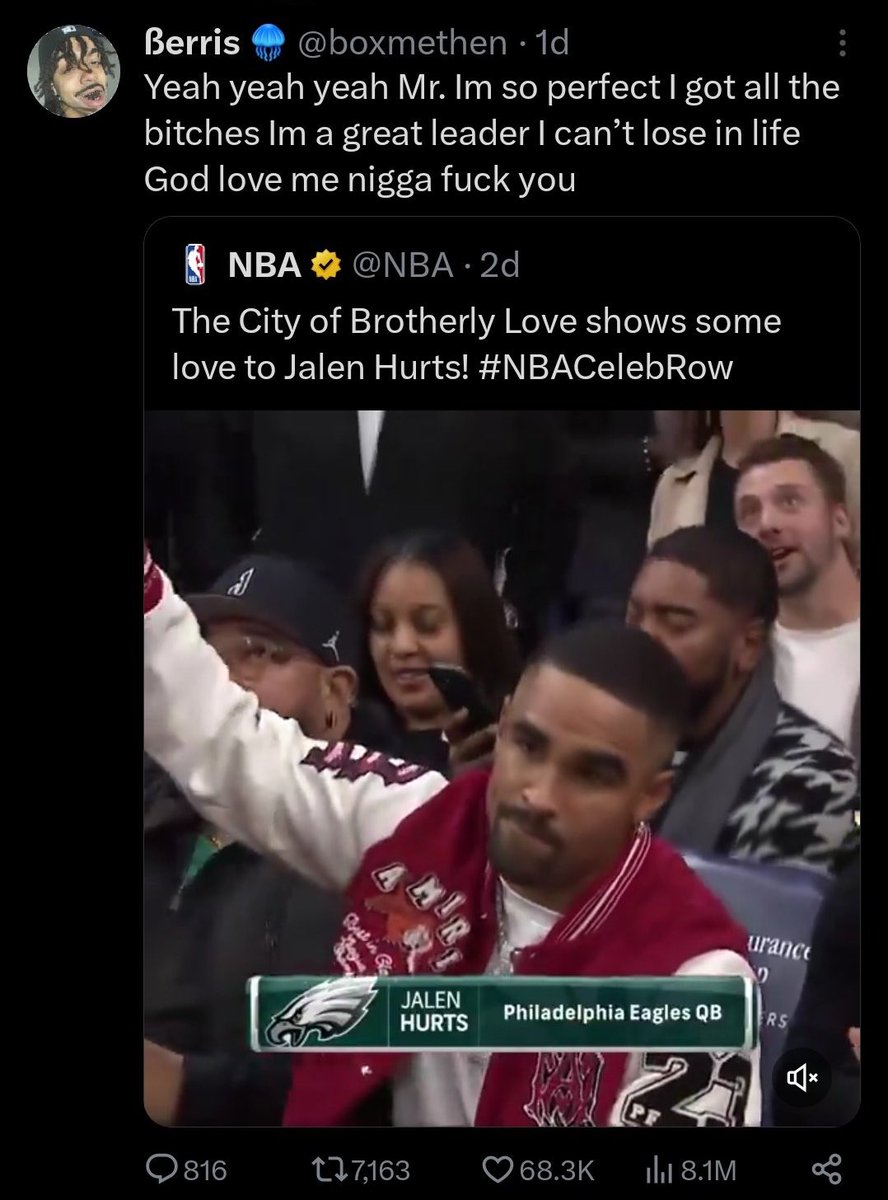 PHLEaglesNation's tweet photo. The hate this man gets just for existing is crazy 😭 

4 viral hate tweets in a 2 day span. https://t.co/ZMGLGHneqG