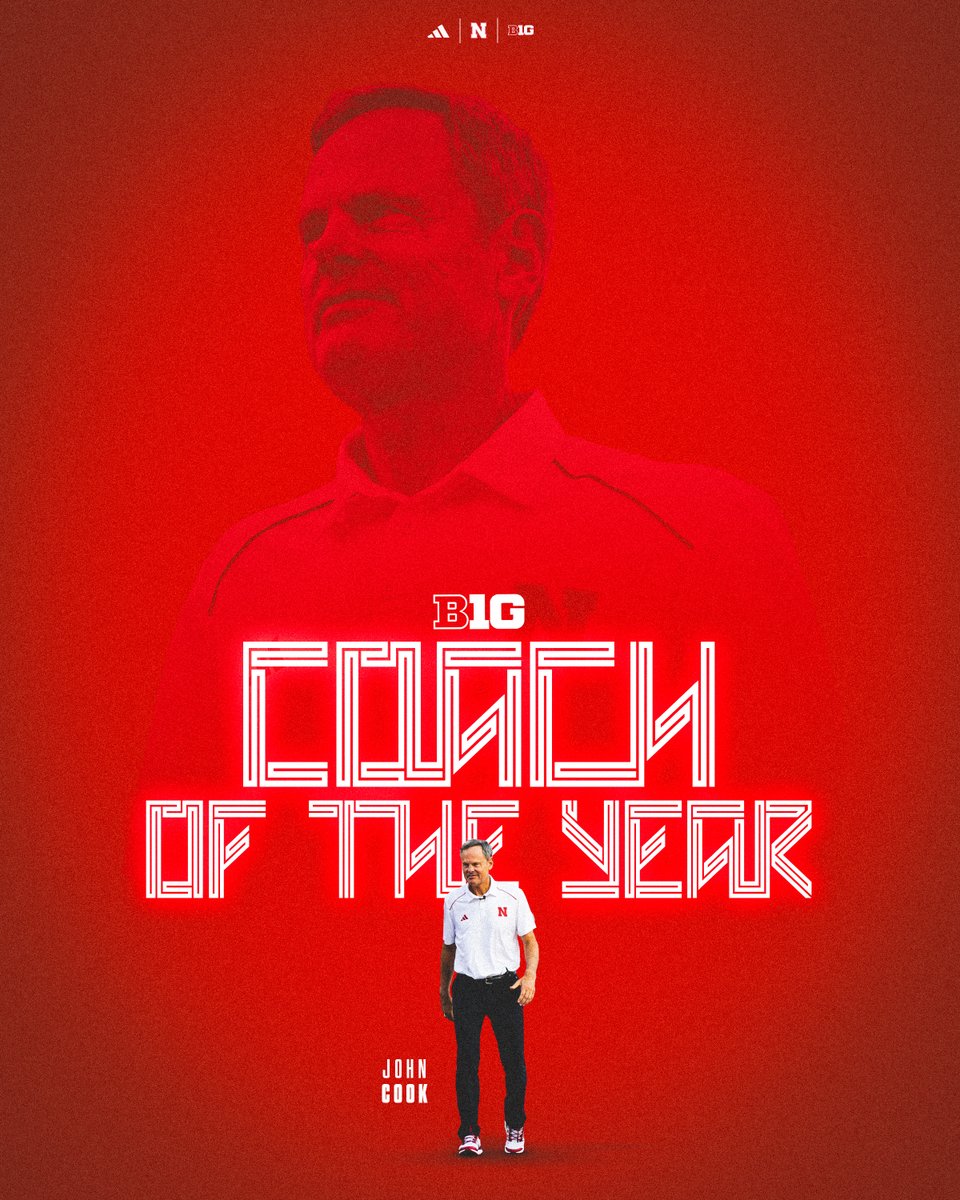 HuskerVB's tweet photo. 🐐
 
Leading the Big Red in an unforgettable season of B1G play, @jcook2 is the @B1GVolleyball Coach of the Year!
 
What a year so far for @jcook2. 👏 https://t.co/jxPSr0JYFC