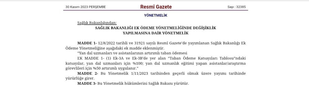 Ağustos 2022 de Hekimler ve Eczacılar başta olmak üzere sağlık çalışanlarına verilen ek ödeme ile birçok meslek grubunun geliri artırılmıştır.

İlgili yönetmelikte Kasım 2023 te yapılan değişiklikle yandal hekimlerinin  ek ödemelerinde yeniden artışa gidilmiştir.

Her meslek