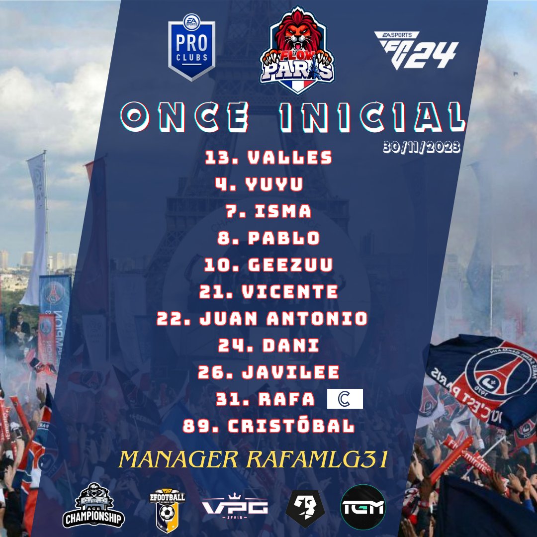 FLOWPARIS2022's tweet photo. ⚽️ ¡Estos son los 11 guerreros elegidos para las jornadas de liga de hoy!  

🇫🇷  #AllezFlowParis https://t.co/z9SZwCIuNU