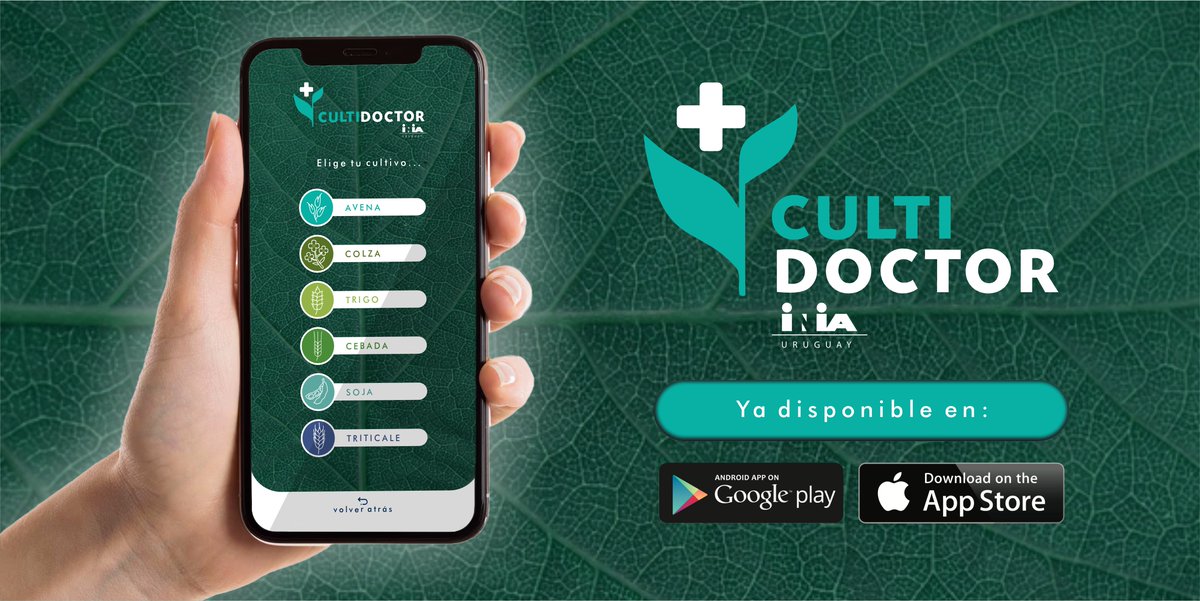 Nuevo lanzamiento INIA 🚀🚀

CultiDOCTOR Uy, es una App desarrollada por INIA Uruguay con el objetivo  de brindar a técnicos y productores una guía práctica para identificación rápida de enfermedades en cultivos. 

94 fichas enfermedades/Trigo/Cebada/Avena, Triticale/Soja/Colza.