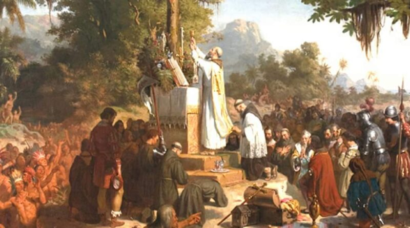 Lipe_Navas's tweet photo. @TerribleMaps When Pedro Álvares Cabral arrived in Brazil, the land first received the name Land of Vera Cruz (true cross), and it underwent a couple name changes over time, always keeping the religious root. The country was founded with a Catholic Mass. https://t.co/5oUcvKtAPG