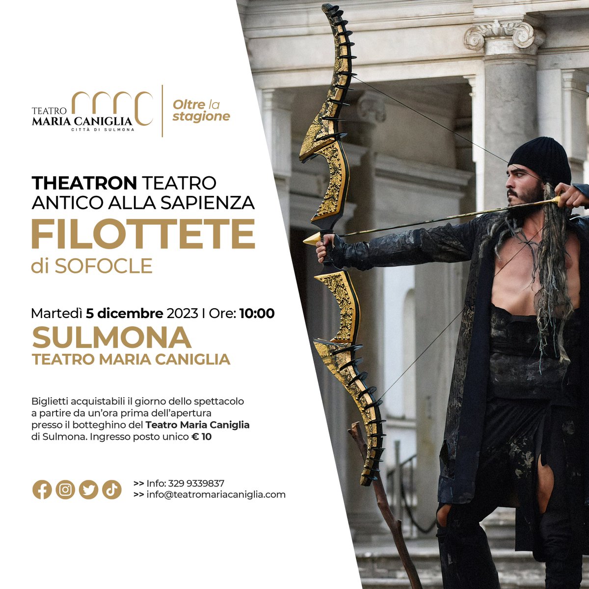 teatromariacan1's tweet photo. #FILOTTETE di Sofocle_𝗺𝗮𝗿𝘁𝗲𝗱𝗶̀ 𝟱 𝗱𝗶𝗰𝗲𝗺𝗯𝗿𝗲_𝟭𝟬:𝟬𝟬
Prosegue la collaborazione tra il Comun di #Sulmona, #metaaps e l’ #università #lasapienza di #Roma che continua a legare il Teatro "Maria Caniglia" e il
Progetto #Theatron - Teatro antico alla Sapienza. 🏛️ https://t.co/ufavw106MQ