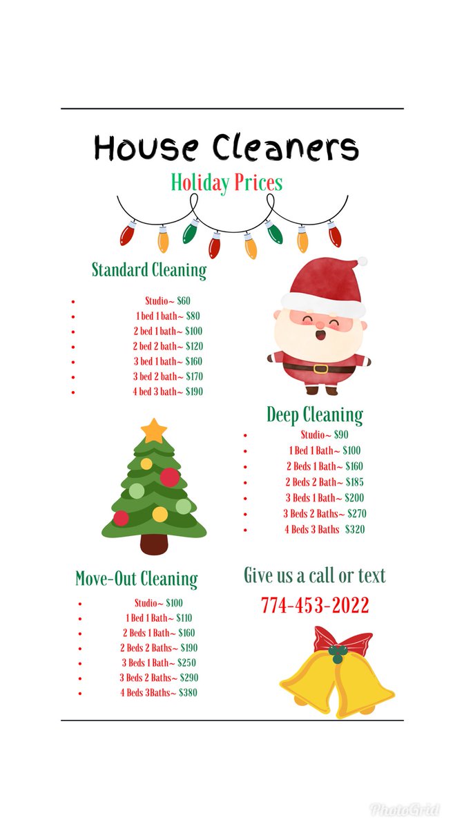 Check out our new prices for the holiday season and give us a call or text 774-453-2022