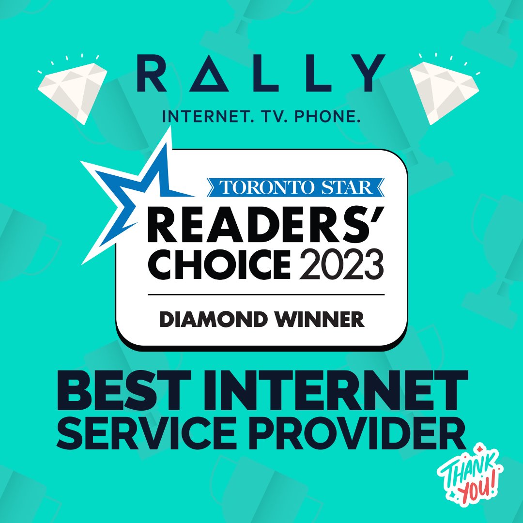 rally_ca's tweet photo. Diamonds are forever! Thank you, Toronto, for voting Rally the No. 1 Diamond Winner for BEST Internet Service Provider in the Toronto Star Readers’ Choice Awards 2023. And thanks as always to our excellent and growing customer base! #toronto #torontocondos #bestisp #demandfair https://t.co/577VMwEJWD
