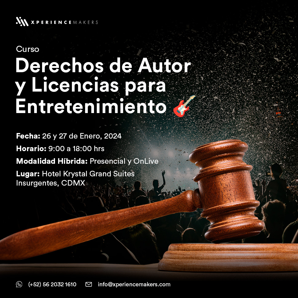 ¡Inscripciones abiertas!
𝗗𝗲𝗿𝗲𝗰𝗵𝗼𝘀 𝗱𝗲 𝗔𝘂𝘁𝗼𝗿 𝘆 𝗟𝗶𝗰𝗲𝗻𝗰𝗶𝗮𝘀 𝗽𝗮𝗿𝗮 𝗲𝗹 𝗘𝗻𝘁𝗿𝗲𝘁𝗲𝗻𝗶𝗺𝗶𝗲𝗻𝘁𝗼 🎸
📆 26 y 27 de Enero, 2024
⏰De 9:00 am a 6:00 pm
📍 Hotel Krystal Grand Suites Insurgentes.
 Presencial y OnLive
Ver más: mtr.cool/wfndazqxzd