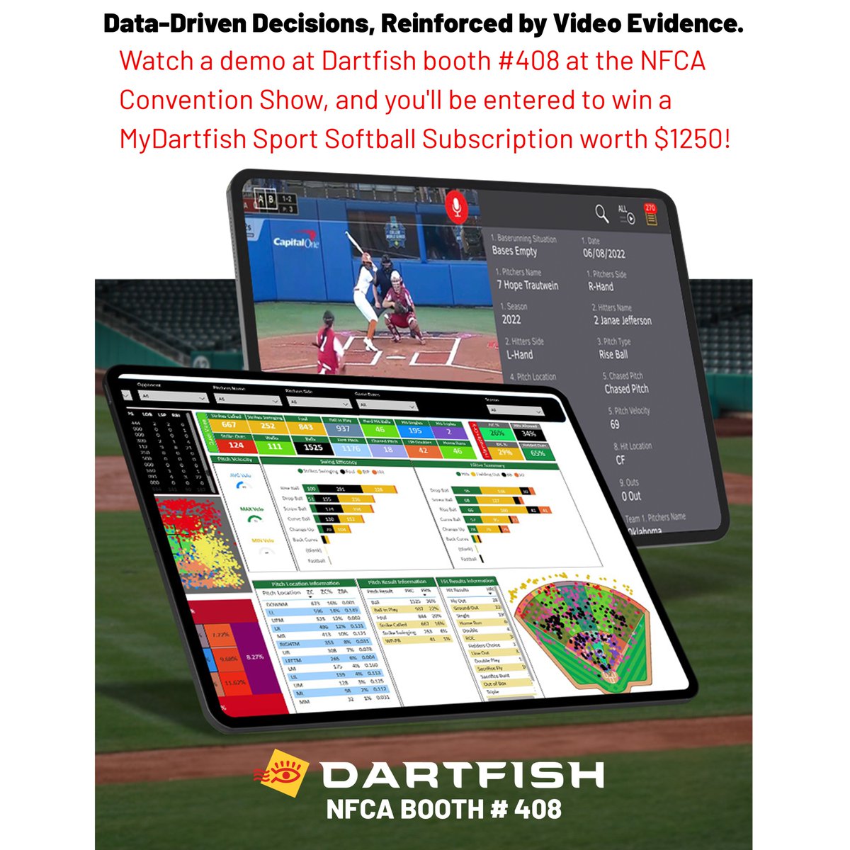 DartfishSB's tweet photo. The @NFCAorg Convention Exhibit Show is just a week away! Come visit @Dartfish at Booth #408 and have the opportunity to experience live demos, be entered for an exclusive giveaway🎁 and find out about at show deals.🥎
#NFCA40 #CoachingInnovation #playerdevelopment https://t.co/uucGmsvyjB