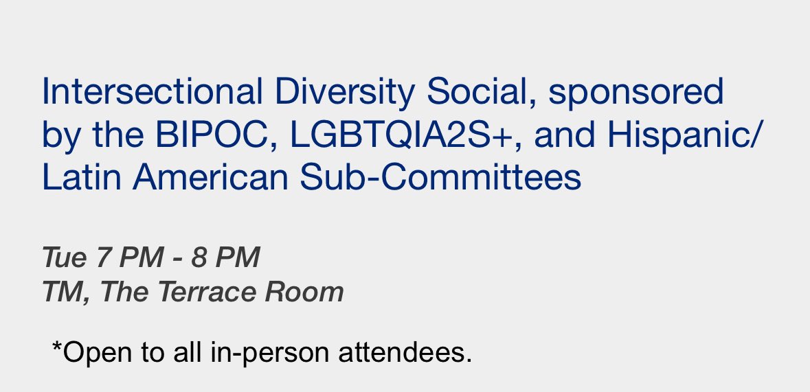 Looking forward to #ACNP2023 Mark your calendar! Join us to support these networking initiatives 
🔴🟠🟡🟢🔵🟣⚫️🟤

Monday, 12/04 (7-8pm)
DEI Reception

TM The Terrace
Tuesday, 12/05 (7-8pm)
BIPOC, LGBTQIA2S+, Hispanic/Latin America Intersectional Social
TM The Terrace
<a href="/ACNPorg/">ACNP</a>