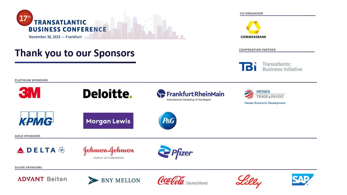It's a wrap! A big thank you to our sponsors without whom this year's Transatlantic Business Conference #TBC2023 in Frankfurt would not have been possible! 🇪🇺🇺🇸