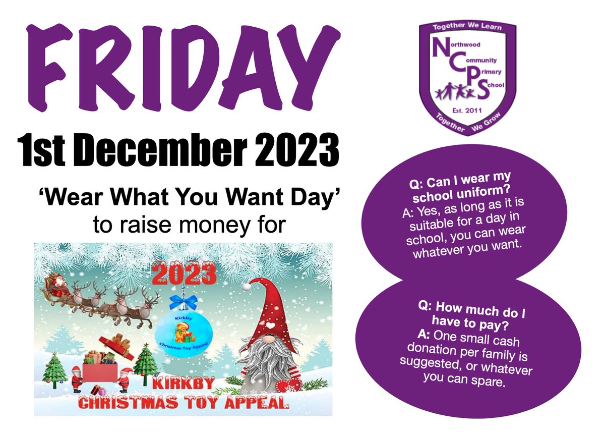 NorthwoodCPS's tweet photo. Tomorrow we have 'Wear What You Want Day' https://t.co/5Ja5vUHpSO