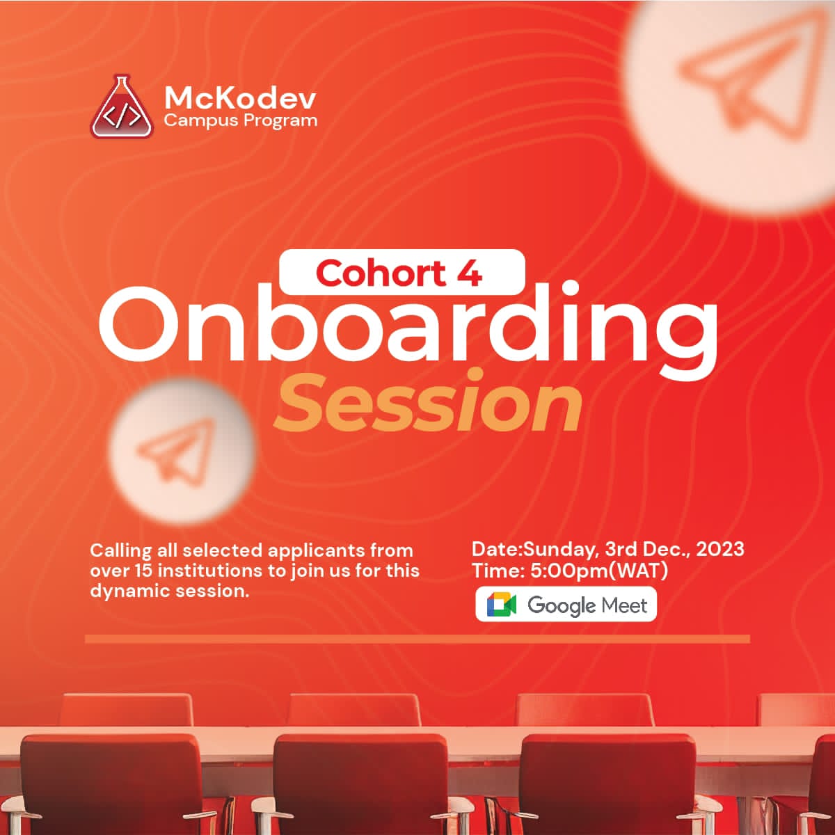 MckodevCP's tweet photo. We are glad to announce that our Mckodev Campus Program Onboarding Session will take place on Sunday, 3rd December 2023 by 5PM on Google Meet. 

It's about to be an insightful discussions, introductions, and valuable session.
Plan to attend! https://t.co/eqCKNXSMUR