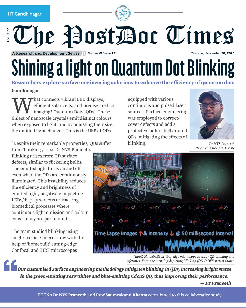IIT Gandhinagar (@iitgn) on Twitter photo What harm could blinking do? A lot in the context of quantum dots (#QD) and their efficiency. Dr NVS Praneeth’s research delves into the #nanoscale realm to combat the challenges posed by QD blinking. The team has attempted to mitigate the issue What harm could blinking do? A lot in the context of quantum dots (#QD) and their efficiency. Dr NVS Praneeth’s research delves into the #nanoscale realm to combat the challenges posed by QD blinking. The team has attempted to mitigate the issue