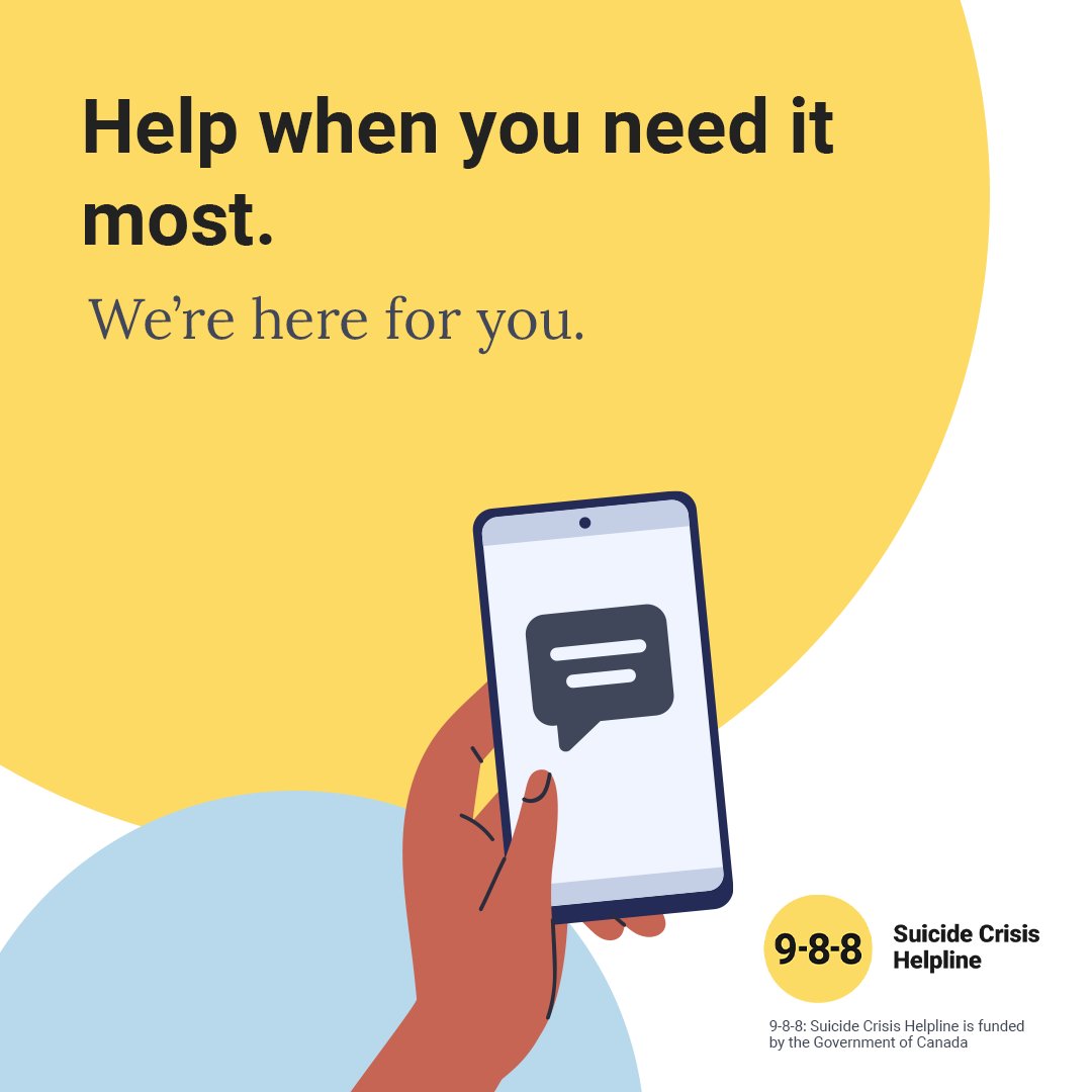 Today is the launch of 9-8-8: Suicide Crisis Helpline, Canada’s new three-digit number for anyone who is thinking about suicide or worried about someone they know. Whoever you are, wherever you are located, we are here for you, 24/7/365. Info: 988.ca #988Canada