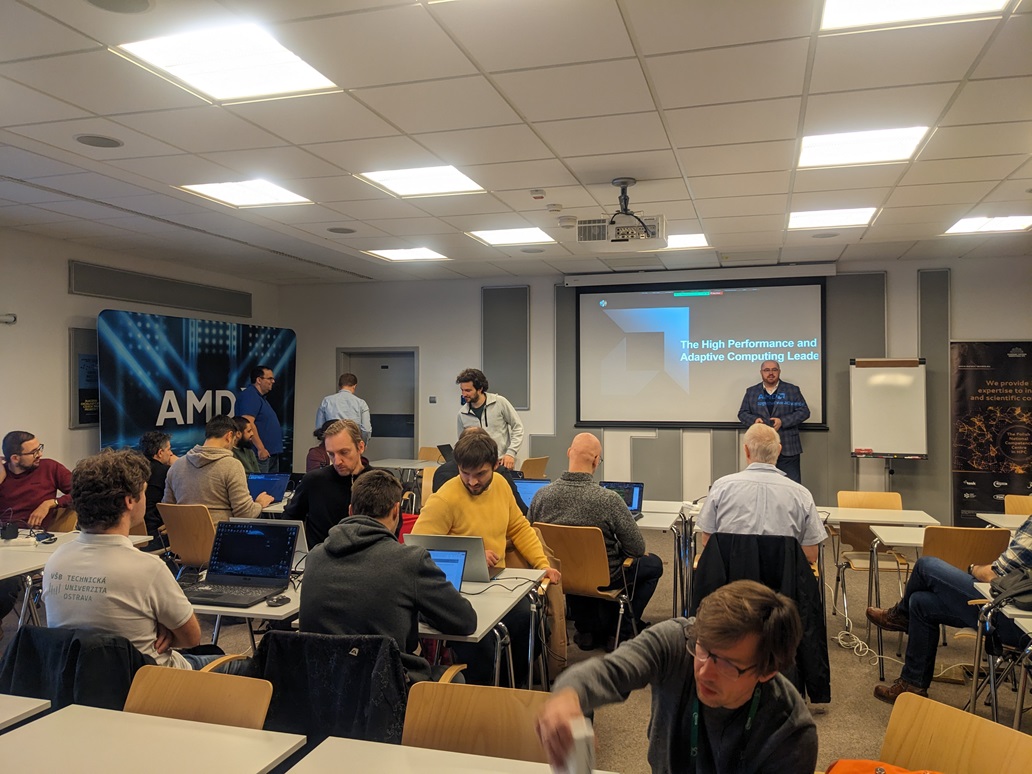 W <a href="/Cyfronet/">ACK Cyfronet AGH</a> trwają zmagania 7 drużyn z Polski, Czech, Norwegii, Włoch, Francji i <a href="/CERN/">CERN</a> w hackathonie Optimizing for AMD GPUs. Celem jest optymalizacja       oprogramowania wykorzystującego architekturę <a href="/AMD/">AMD</a>  GPU na <a href="/LUMIhpc/">LUMI supercomputer</a>. Kto wygra? Dowiemy się jutro.