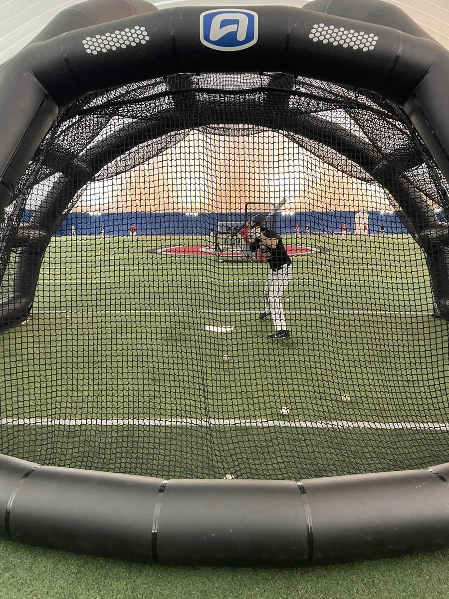 What a view... for a #baseballcoach Turtle Backstops powered by AIR give you a 'birds eye' view of each hitter taking BP. Thank you #stcloudstatebaseball for the photos. #backstops #turtles inmotionair.com