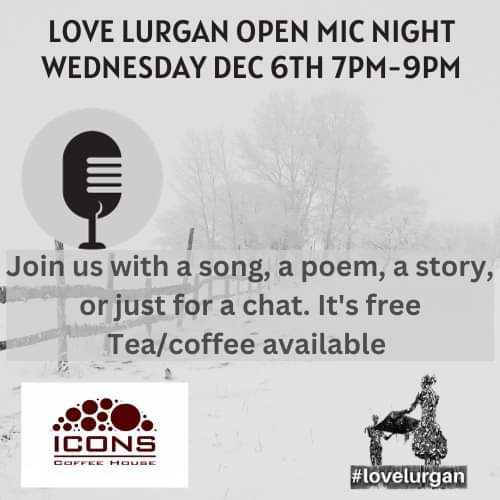 Please come along to our final Open Mic Night at @iconscoffeehouse 43 Church Placnext Wednesday December 6th. You can bring a song, a poem, a story, though most of all, bring yourself, for a wee chat. We'll haVe a cup of tea/coffee, maybe a biscuit or two, and it's all free