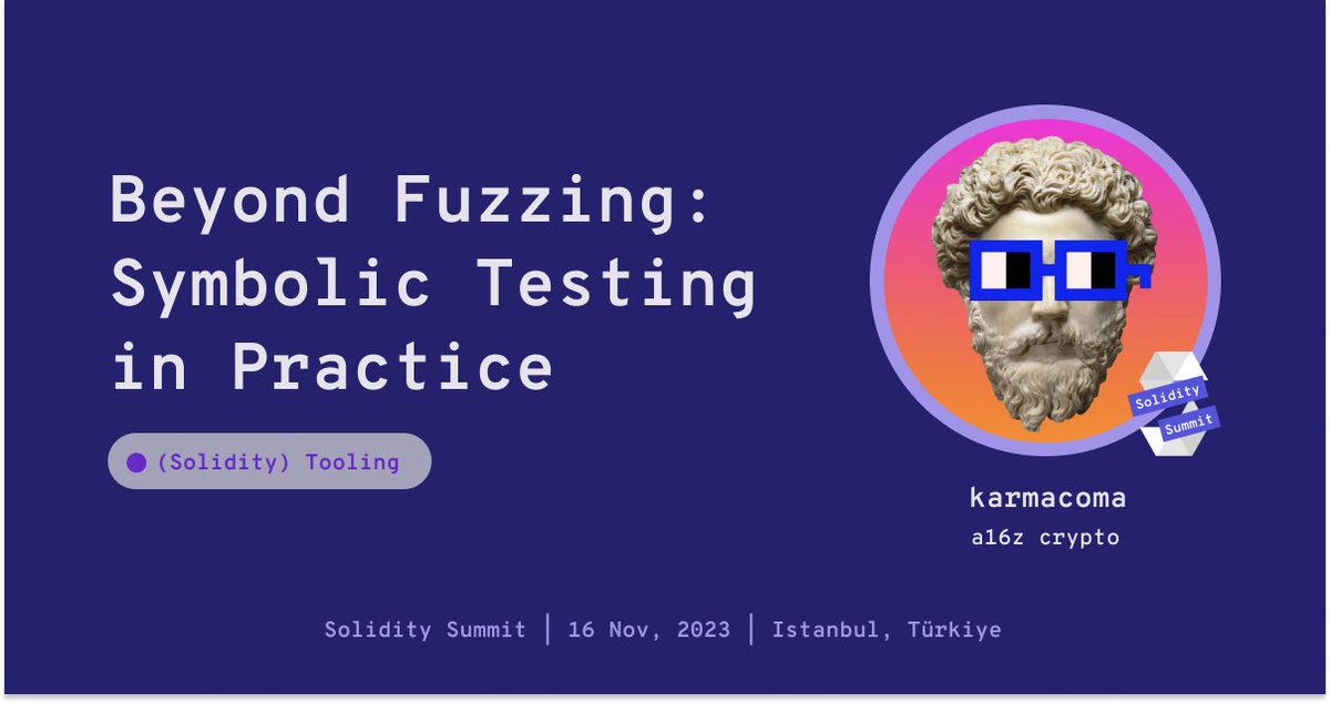 Special thanks to <a href="/0xkarmacoma/">karma</a> for recording the presentation for Solidity Summit despite changes in travel plans! ✨

📼 Check out the recording to learn how to write effective symbolic tests through real-world examples.
youtube.com/watch?v=uklnNm…