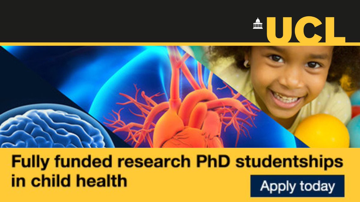 UCL Great Ormond Street Institute of Child Health (@uclchildhealth) on Twitter photo 🚨Fully-funded PhD studentships available in Child Health Research includes collaboration with <a href="/UofT/">University of Toronto</a>.
Explore diverse projects, get mentorship from experts, & shape the future of paediatric healthcare.
Apply now!
ucl.ac.uk/child-health/s…
#ChildHealthResearch #PhDStudentships 🚨Fully-funded PhD studentships available in Child Health Research includes collaboration with <a href="/UofT/">University of Toronto</a>.
Explore diverse projects, get mentorship from experts, & shape the future of paediatric healthcare.
Apply now!
ucl.ac.uk/child-health/s…
#ChildHealthResearch #PhDStudentships