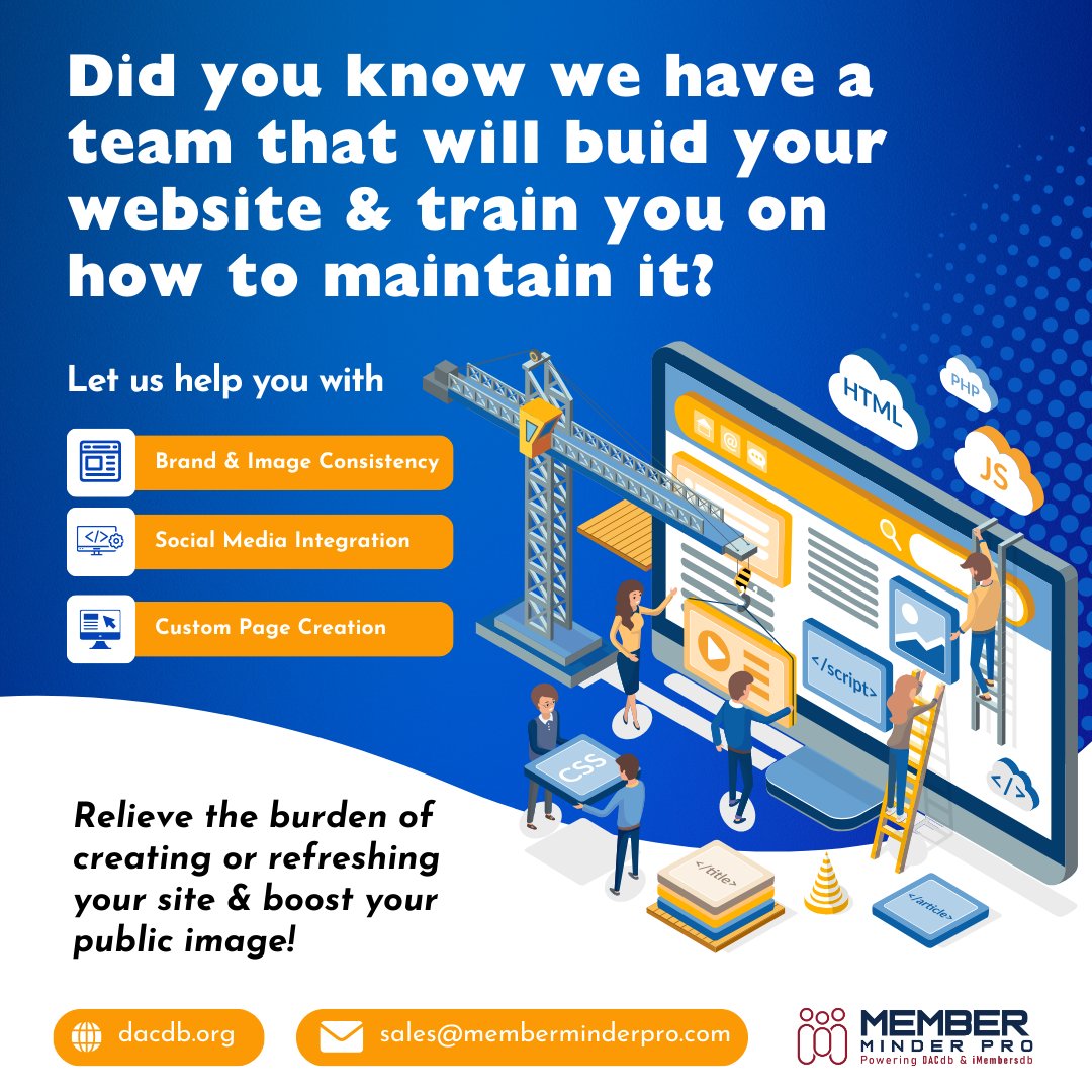 memberminderpro's tweet photo. Did you know that we have a team who will build or refresh your EZ Website and then train you on how to maintain it? Let us relieve the burden of creating or refreshing your site while boosting your public image! Schedule a conversation today! sales@memberminderpro.com https://t.co/6C5hxvVJEX