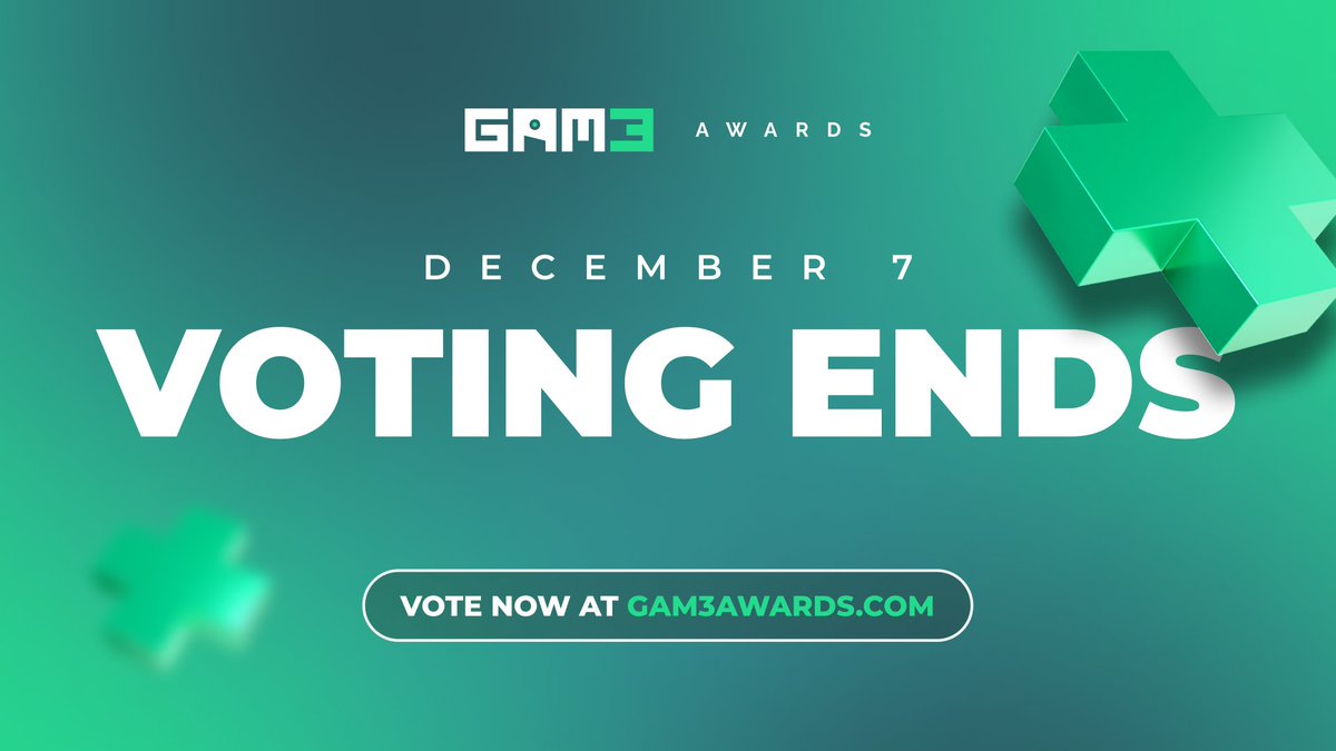 gamesdotgg's tweet photo. 🚨 With the jury votes in, we're seeing several ties as many #GAM3Awards nominees go neck to neck across multiple categories.

For that reason, we've extended the voting deadline to 7 Dec, 11:59pm UTC. YOUR vote matters now more than ever.

VOTE NOW ➡️ https://t.co/1YePHVy6mZ https://t.co/hPNU5NOScz