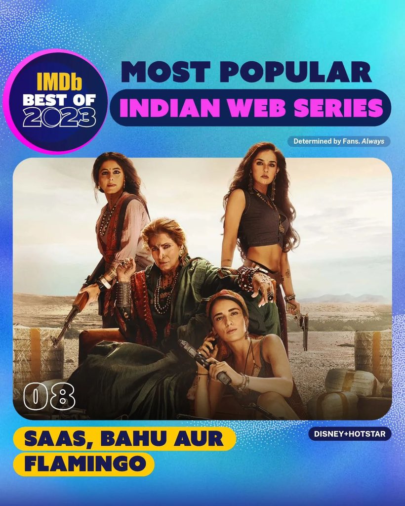 The queens are still ruling hearts!🩷👑 #SaasBahuAurFlamingo joins the Top 10 Most Popular Indian Web Series list! Grateful for your endless love! #IMDbBestOf2023