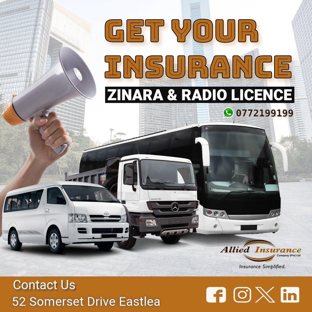 AlliedInsureZw's tweet photo. *This December 2023*🎄🎄🎄
 For All of Your TRUCKS and BUSES ...

Get Your INSURANCE, ZINARA &amp; RADIO LICENCE at  Allied Insurance Company 
52 Somerset Drive, Eastlea, Harare
Contact us 📱📱   0772199199
Landline  📞📞   0242 764 288

#Zimbabwe https://t.co/f5enDn1Rvl