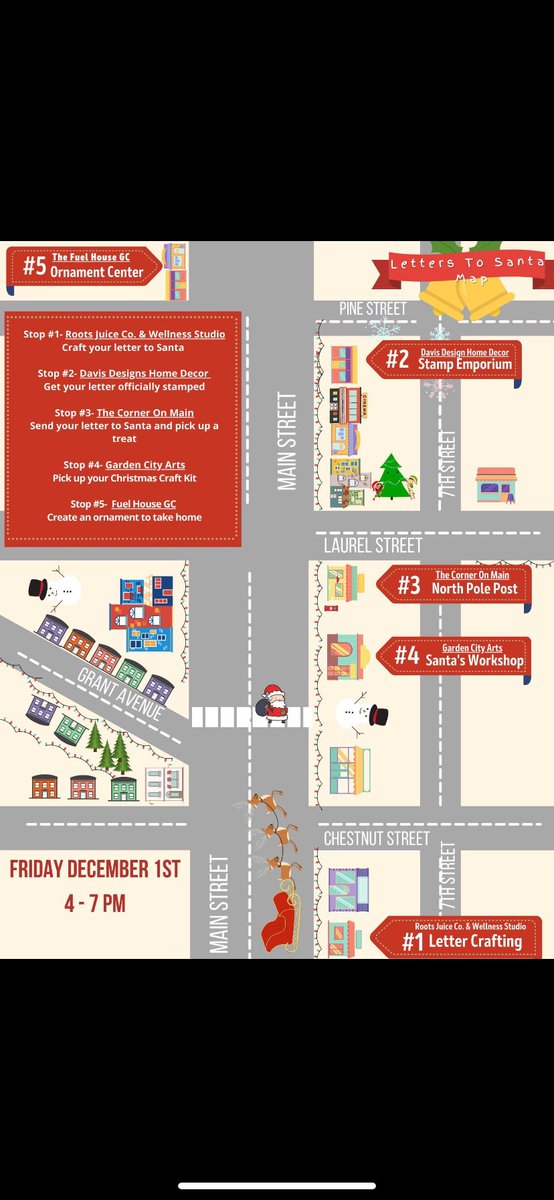 Join us for Letters to Santa in Downtown Garden City on Friday, December 1st from 4pm to 7pm.