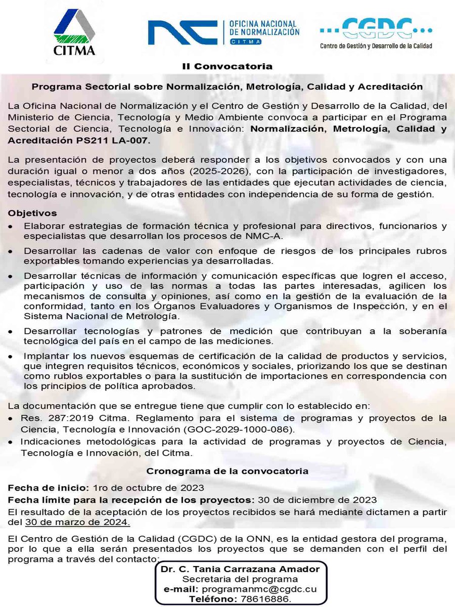 Cgdccentro's tweet photo. El CGDC le invita a participar en la II Convocatoria Programa Sectorial sobre Normalización, Metrología, Calidad y Acreditación.
#ProgramaSectorial https://t.co/c3CrnYctOE