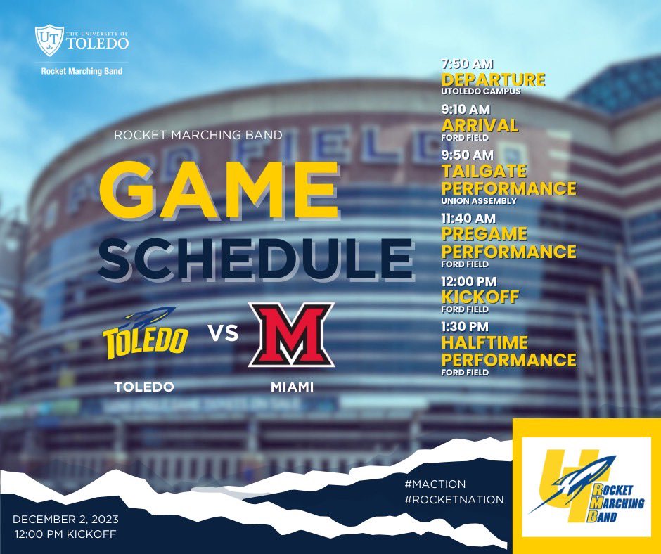 This Saturday the Rocket Marching Band travels up north for the MAC Championship. You’re not going to want to miss our special presentation of the national anthem in collaboration with the Miami University Marching Band #beattheredhawks