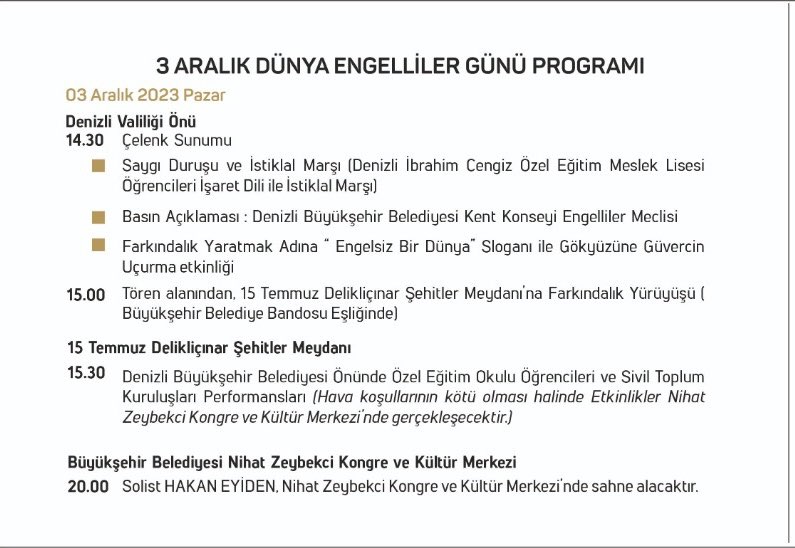 DKKonseyi's tweet photo. 3 Aralık Dünya Engelliler günü  programımız kapsamında düzenlemiş olduğumuz etkinliklere ve sonrasında gerçekleştirecek olacağımız konserimize katılımlarınızı bekliyoruz 🤩

@osmanzolan
@avalidegirmenci 
@denizlibld https://t.co/qRxfb8FxXz