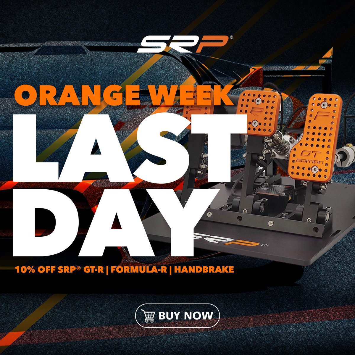 🧡 Last Call for Orange Week 2023! 🧡 Today is your final chance to rev up your racing experience with a 10% discount on our cutting-edge pedals and handbrake. 🚗💨 Don't miss out on the thrill – act fast and spread the word! 📣 #OrangeWeekFinale #RaceWithSRP 🏁