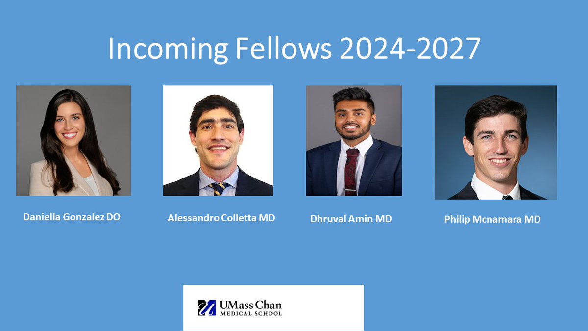 Excited to announce our incoming fellows! Starting next  year, we will have 4 fellows/year.
#FutureOfGI #FellowshipMatch 
@UMassChan @UMass_Medicine @UMassIMResident 
#gifellowship