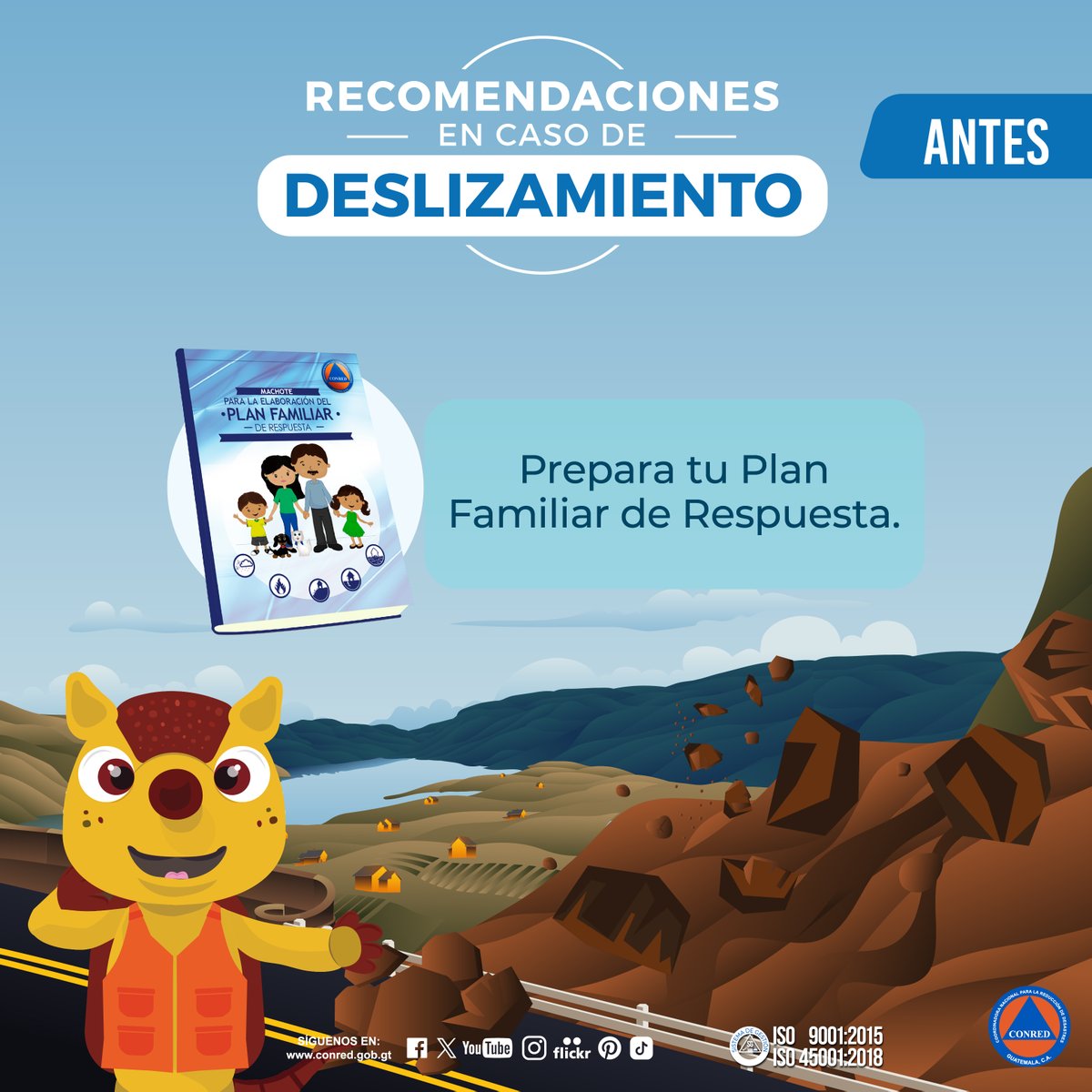 Es importante tener un Plan Familiar de Respuesta para estar preparados ante cualquier situación de riesgo, emergencia o desastre -RED-. Debes asegurarte que todos los miembros de tu familiar tengan conocimiento acerca del plan y el qué deben hacer.
