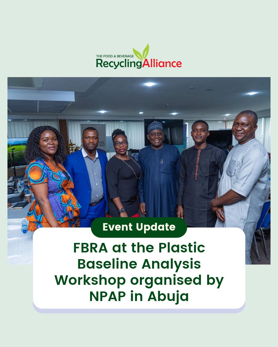 fbralliance's tweet photo. 🌍🌱 Exciting News
The Food and Beverage Recycling Alliance was represented in Abuja yesterday at the Plastic Baseline Analysis Workshop organized by the National Plastic Alliance Partnership (NPAP) 🇳🇬
🌟🌿 #FBRA #FBRAlliance #EPR #NPAP #SustainabilityLeadership #GreenNigeria https://t.co/T4AqeLrG6n