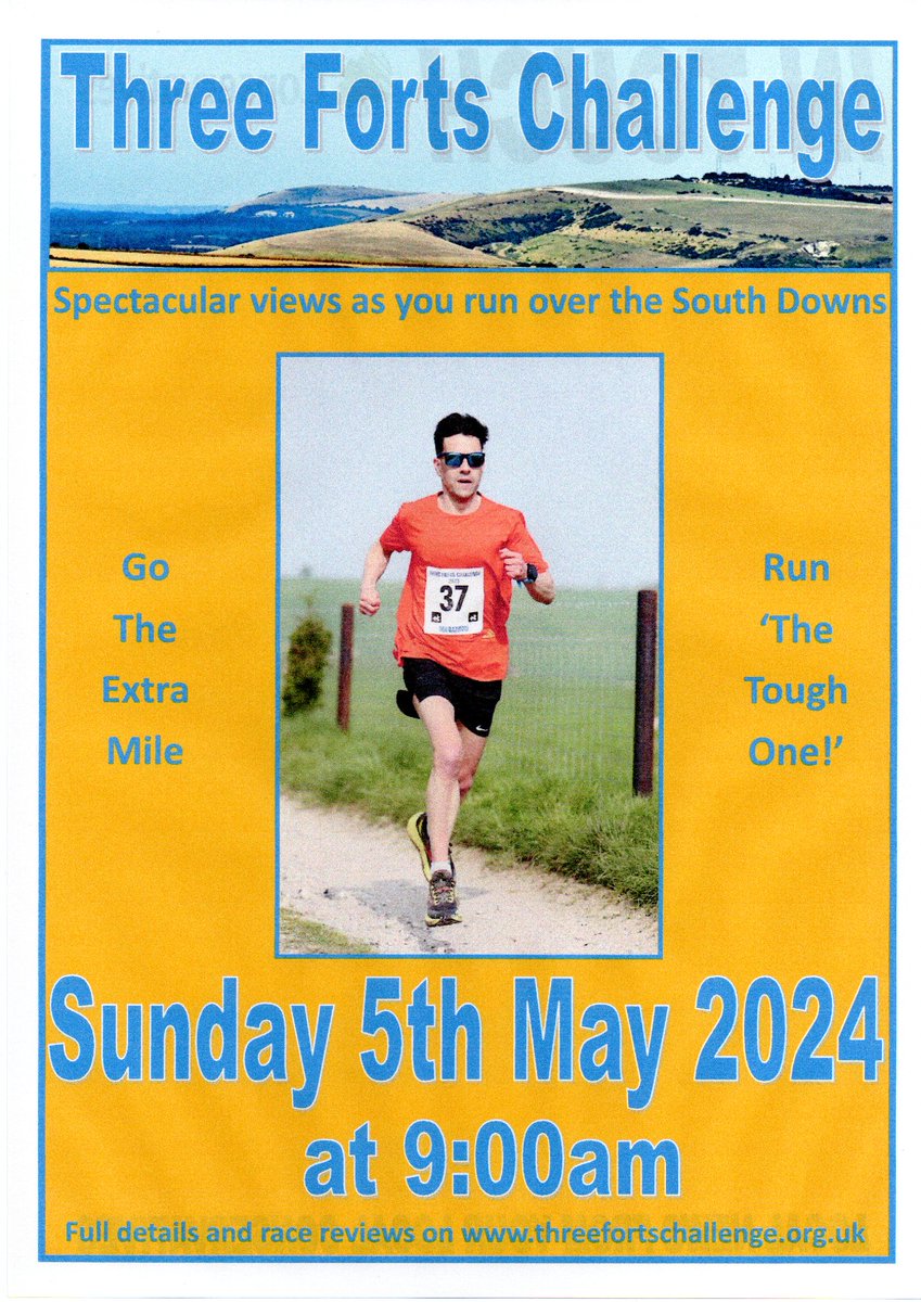 3FortsChallenge's tweet photo. Entry for the 2024 @3FortsChallenge is now open! Join us for a lovely run across the sunny #SouthDowns on Sunday 5th May. #marathon #halfmarathon #5milerun https://t.co/LsCEHB3c9P