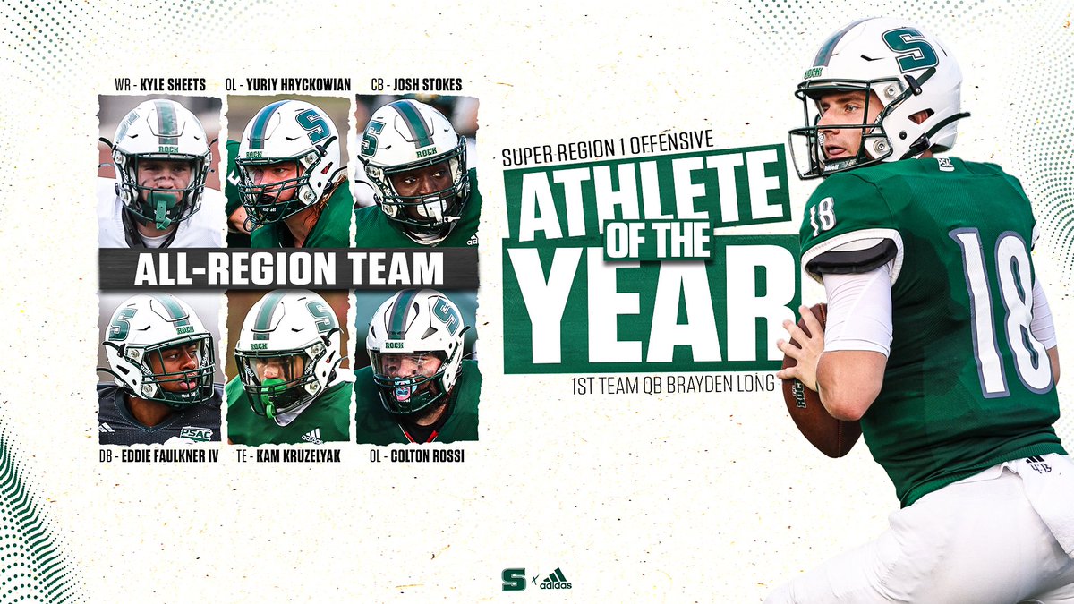 FB: Slippery Rock QB Brayden Long was named the Super Region One Offensive Athlete of the Year and The Rock placed a region-high seven players on the D2CCA All-Region team that was announced Thursday. Details🔗: bit.ly/3uC6tJF