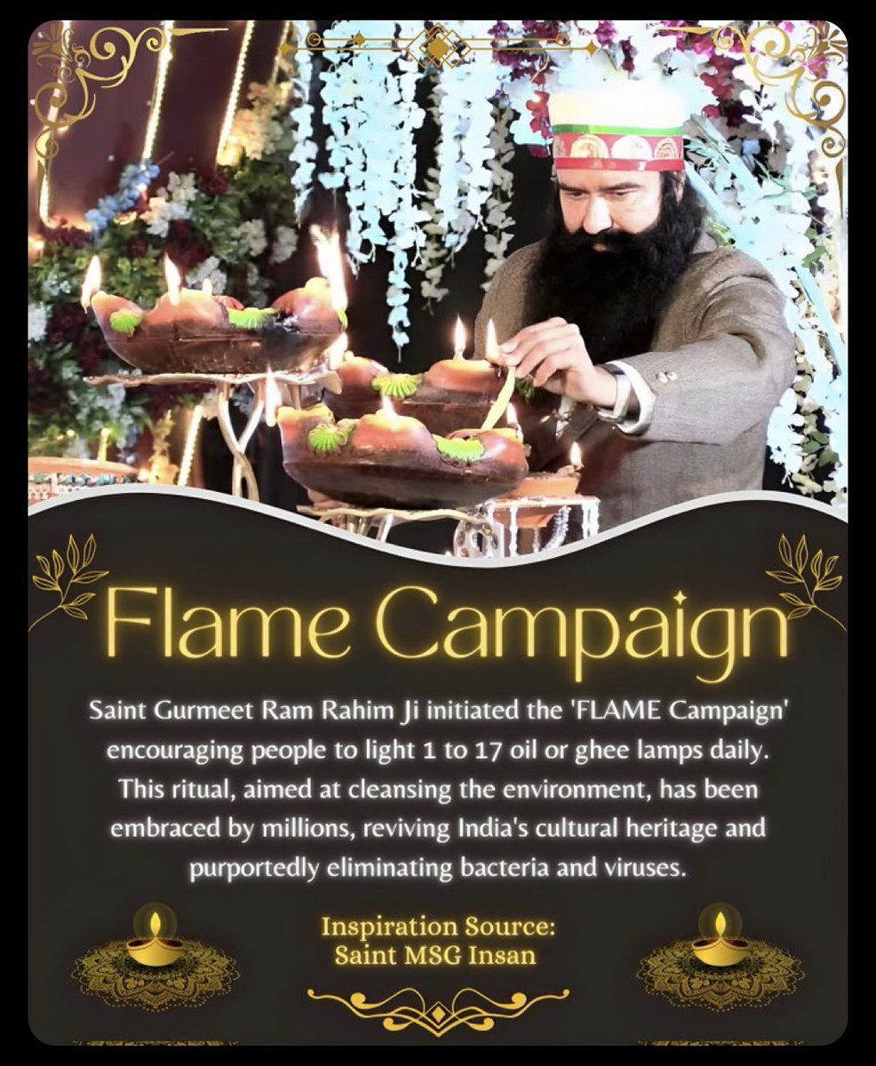 sonia1593219690's tweet photo. #flameCampaign initiated by Saint Dr Gurmeet Ram Rahim Singh Ji Insan, which aims at making environment clean by enlightening oil lamps daily. Dera Sacha Sauda disciples pledged and doing it daily. #LightUpFLAME #OnlineGurukul #OnlineSpiritualDiscourse #TrueGuidance https://t.co/3E18lB74Oh