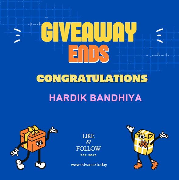 edvance_today's tweet photo. Giveaway Ends ‼️
Congratulations @bandhiyahardik8 
Follow @edvance_today for more exciting contests https://t.co/bhGjdWTYkU