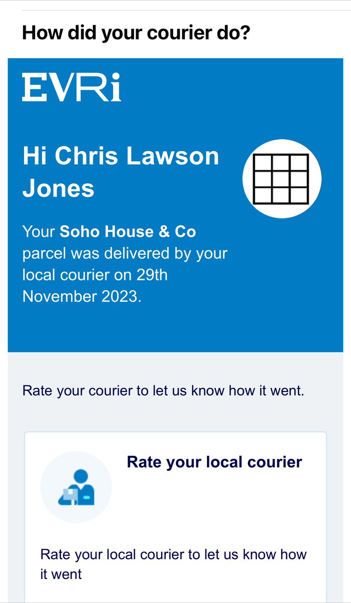 Guys you delivered a parcel. How would I even begin to go about rating that? Marks out of 10 for bending at the knees not at the back?  I get more emails from you than anyone else 😂