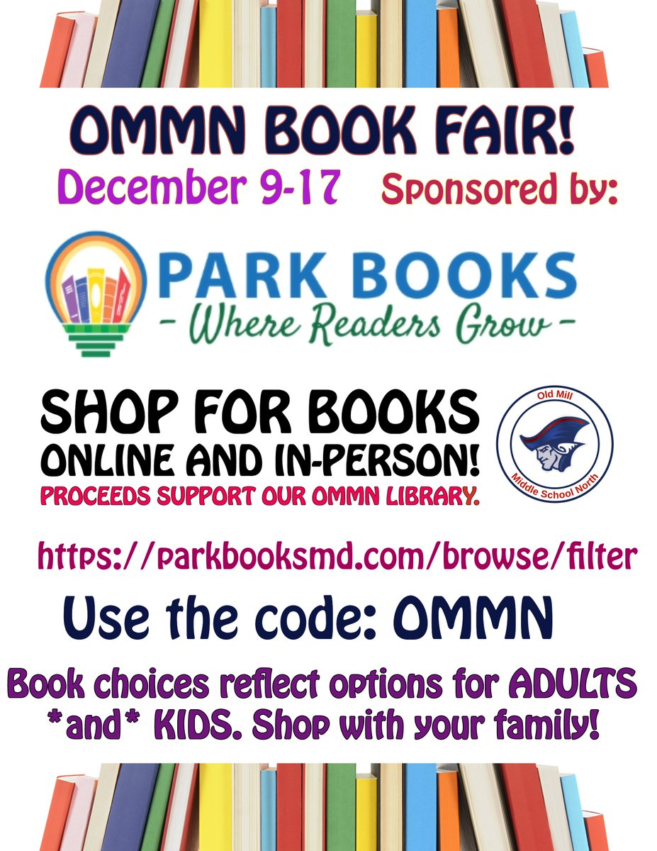 HaislipLiteracy's tweet photo. Announcing our free book fair AND our concurrent book fair with Park Books in Severna Park! All @OMMNAACPS families are invited to shop in person or online at Park Books, and the code is OMMN. Happy shopping for all students and families. :) https://t.co/f8o1F9fTKx