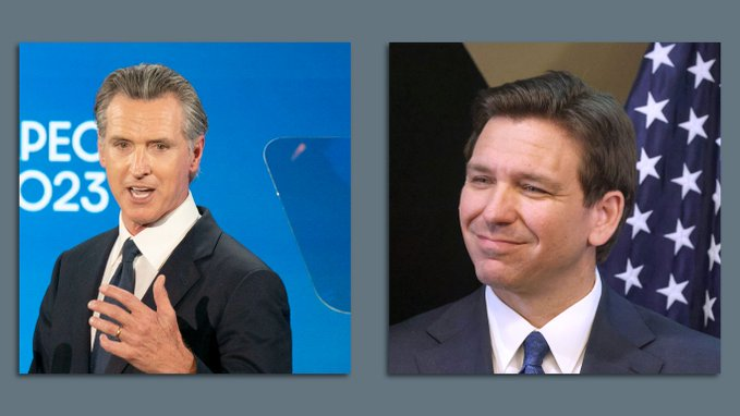 Florida's DeSantis and California's Newsom engage in a high-stakes debate, embodying the red state vs. blue state narrative. Beyond state borders, their clash mirrors larger political sentiments. #PoliticalShowdown #StateGovernance