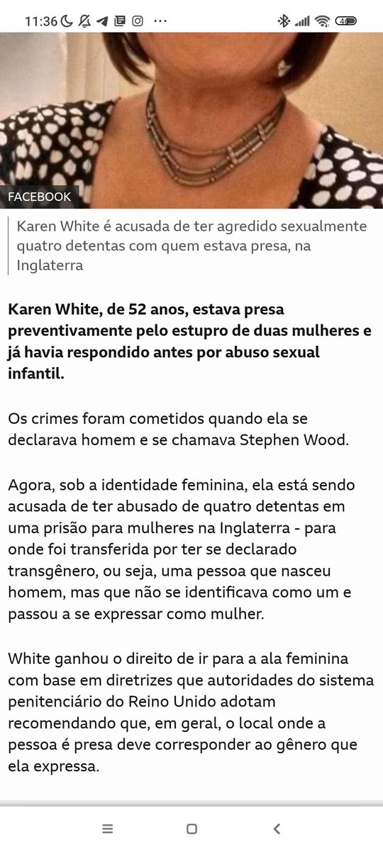 Já existem casos de "mulheres trans" estuprand@ mulheres em presídios,mas no fim do dia o que importa é o homem de batom se sentir bem.
bbc.com/portuguese/int…