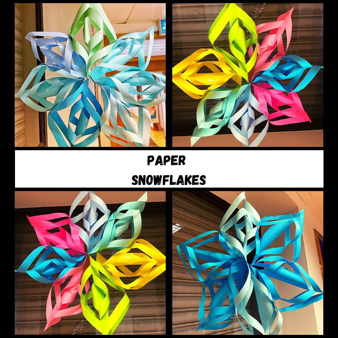 Love these because they double as classroom decorations! ❄️

Need: Coloured paper, stapler, scissors, hole punch, string

Much easier than they look - full instructions on Twinkl. (I find it's also much better to staple them together than use tape)
