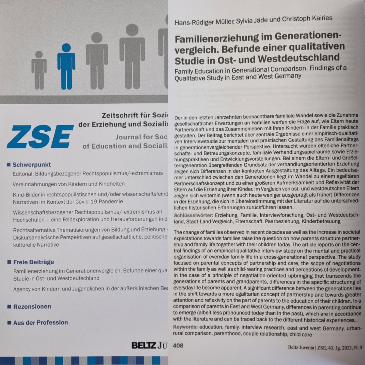 Frisch aus der Schreibmanufaktur. Dank für die gute Zusammenarbeit geht raus an Hans-Rüdiger Müller und @chris_to_phd Inhalt des Artikels sind zentrale Befunde unseres abgeschlossenen DFG Projektes zur Familienerziehung im Generationenvergleich.