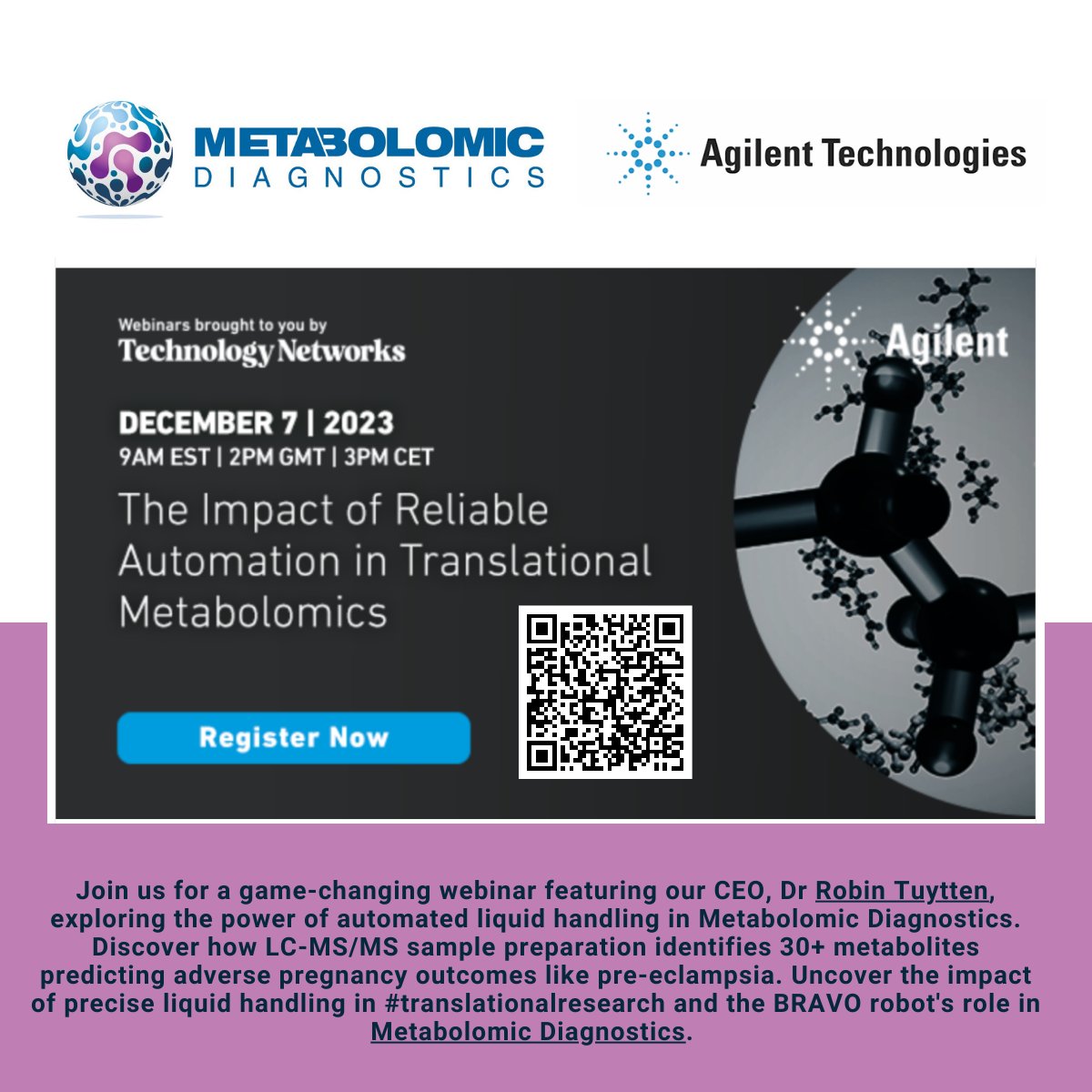 The Impact of Reliable Automation in Translational Metabolomics

Join us for a game-changing webinar featuring our CEO, Dr Robin Tuytten 
#translationalresearch
#precisionmedicine #research

linkedin.com/feed/update/ur…
