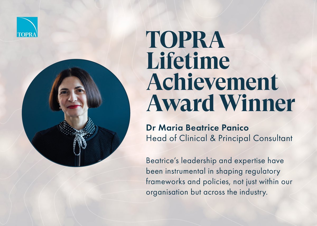 scendea's tweet image. Scendea are delighted to announce, our Head of Clinical and Principal Consultant, Dr Maria Beatrice Panico, has been awarded the #TOPRA Lifetime Achievement award!
-
Discover the Scendea team, scendea.com/about
-
#RegulatoryExcellence #DrugDevelopment #LifetimeAchievement
