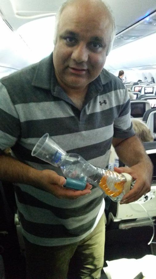 The story of Dr. Khurshid Guru, who created a nebulizer on an Air Canada flight, using a water bottle, a cup, oxygen, and an adult inhaler to help an asthmatic toddler breath.

Dr. Khurshid Guru, director of Robotic Surgery at the Roswell Park Cancer Institute, was aboard a